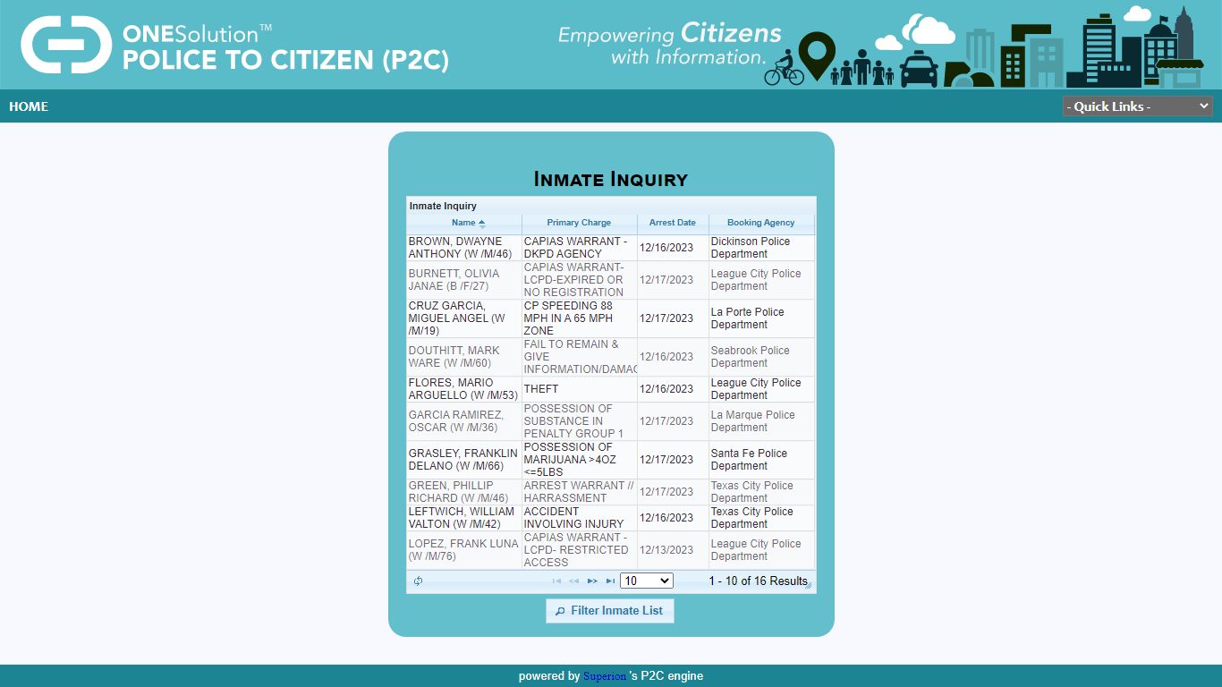 Inmate Inquiry - League City / Webster / Nassau Bay / Friendswood ...